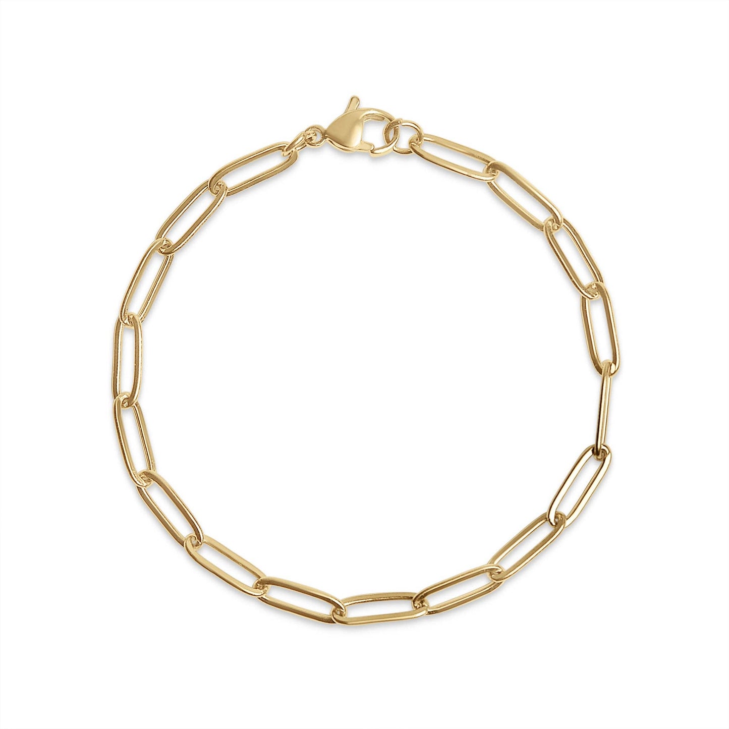 Stainless Steel Paperclip Chain Bracelet: Gold / 7"