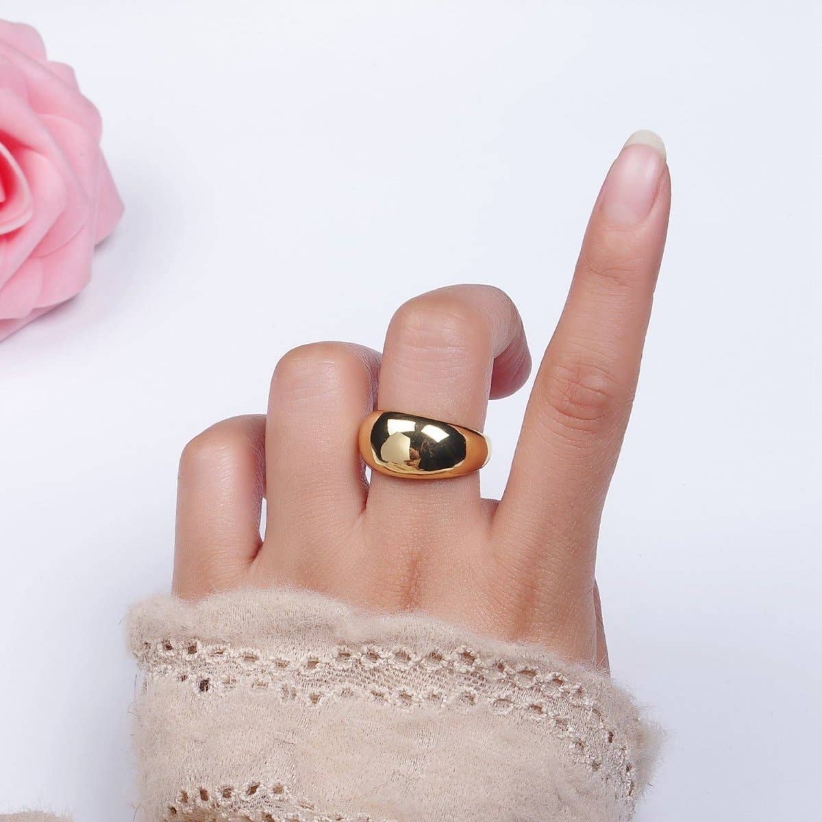 14K Gold Filled Dome Minimalist Band Statement Ring | O-572