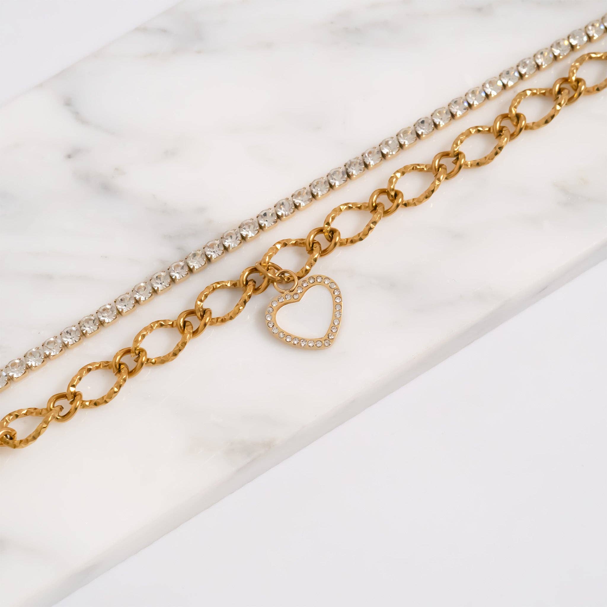 18K Gold PVD CZ Stone Tennis Bracelet: 6"