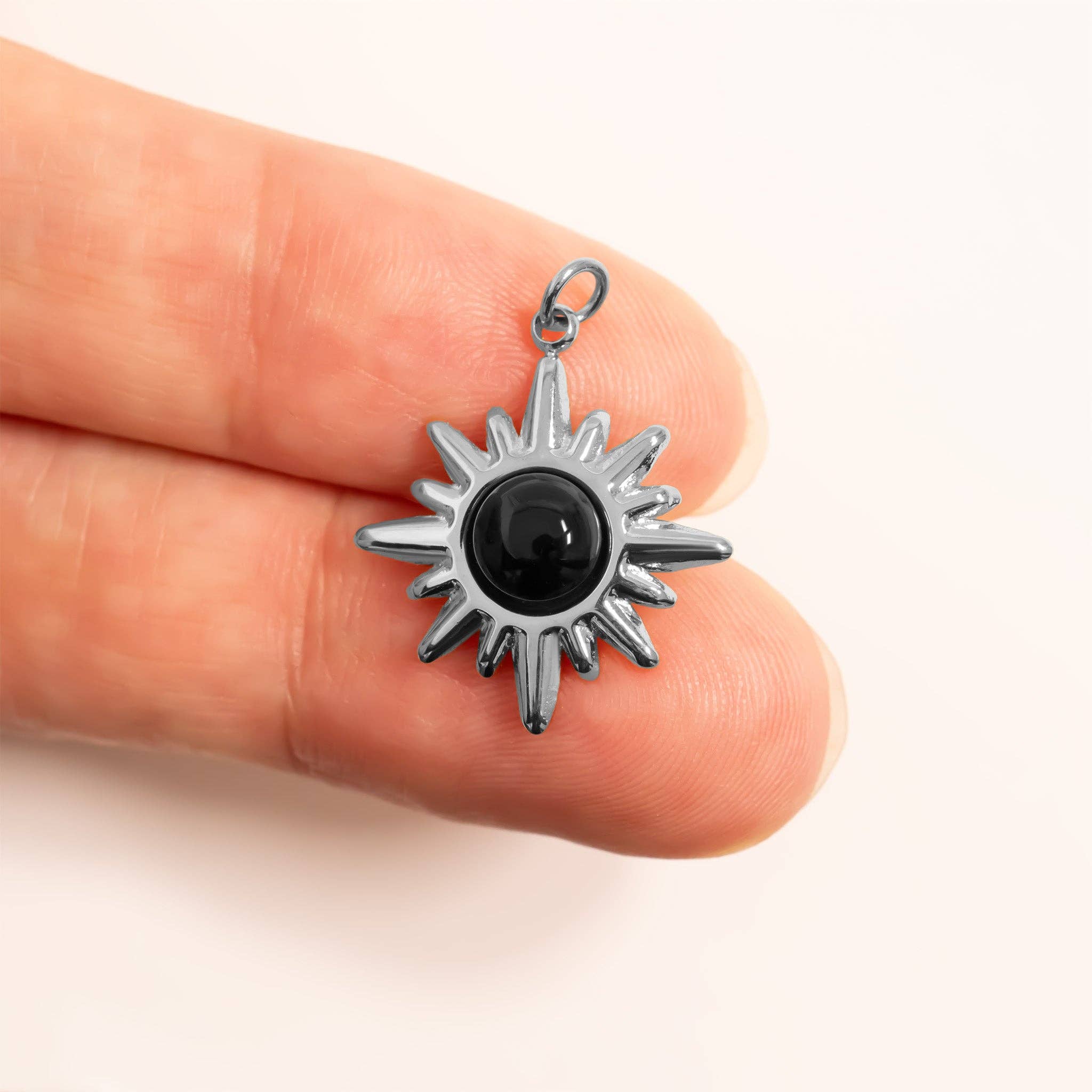 18K Gold PVD Stainless Steel Black Stone Sunflower Charm: Gold