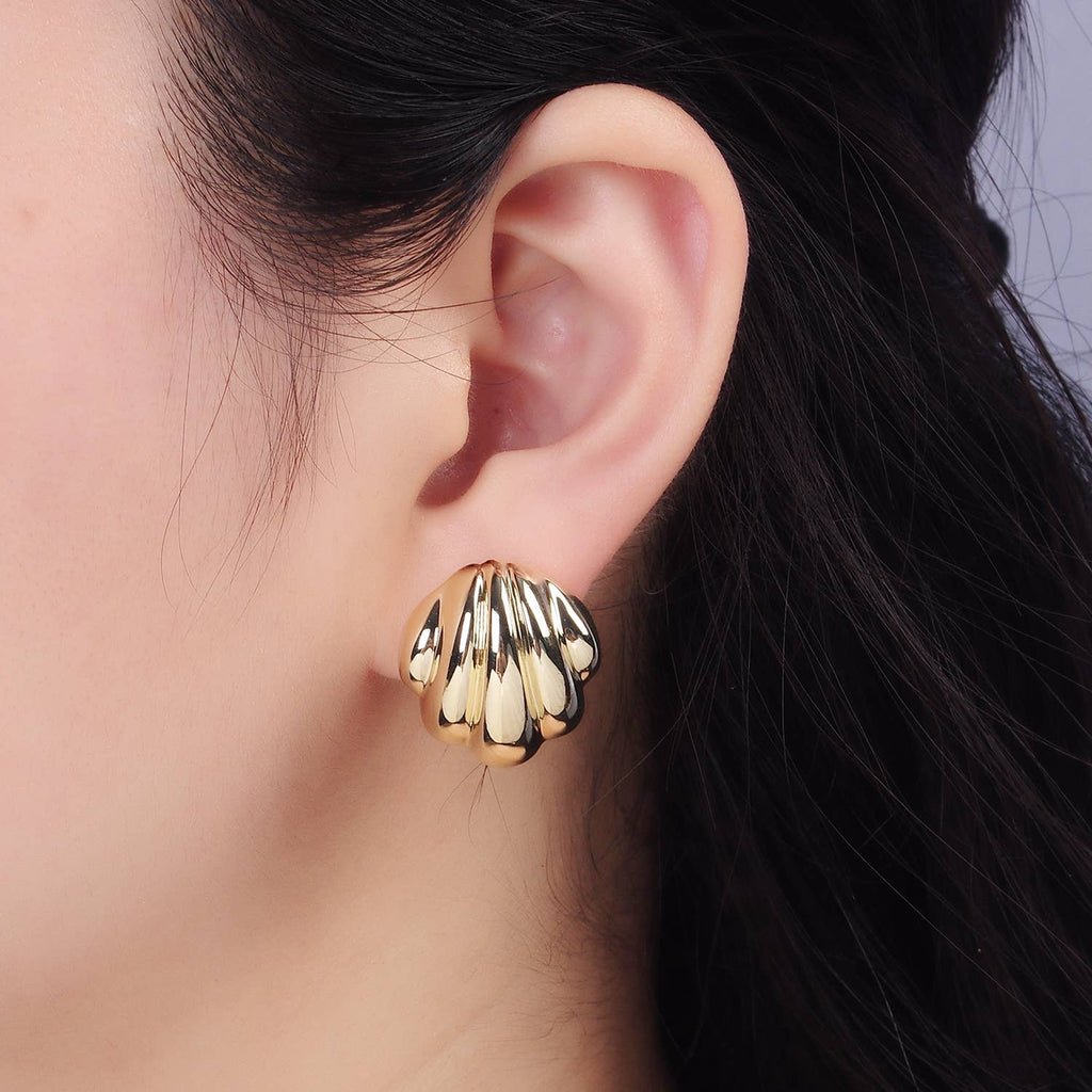 14K Gold Filled Lightweight Puffed Croissant Stud Earring