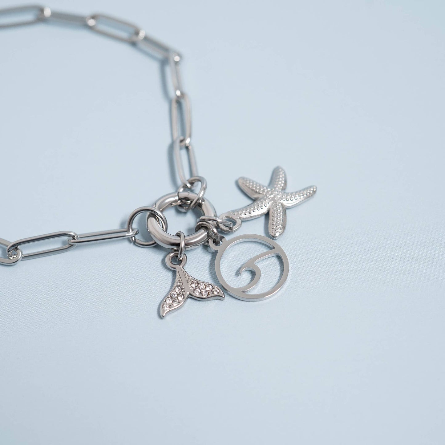 Stainless Steel Paperclip with Charm Keeper Chain Bracelet: Gold / 7.5"