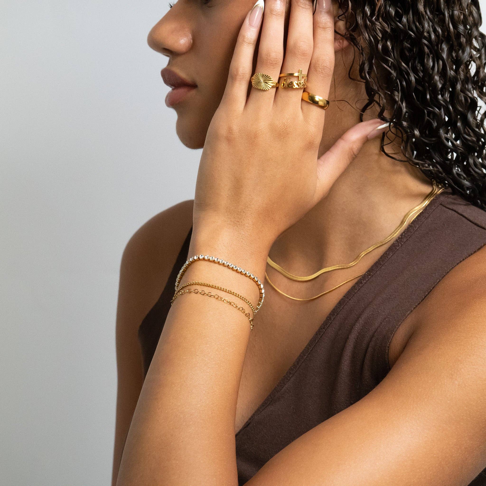 18K Gold PVD CZ Stone Tennis Bracelet: 6"