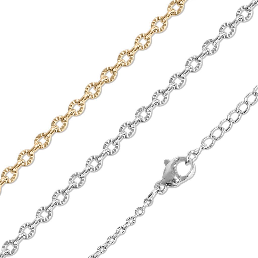 Stainless Steel Crimped Oval Chain Necklace: Gold / 16+2"