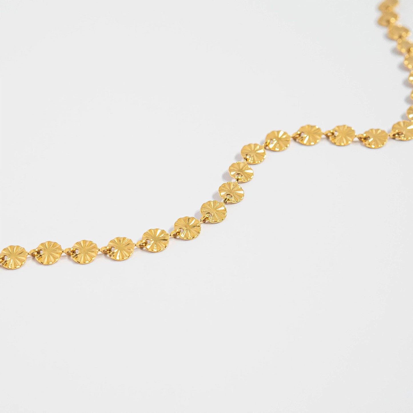 18K Gold PVD Stainless Steel Sunburst Chain Necklace: Gold / 16+2"