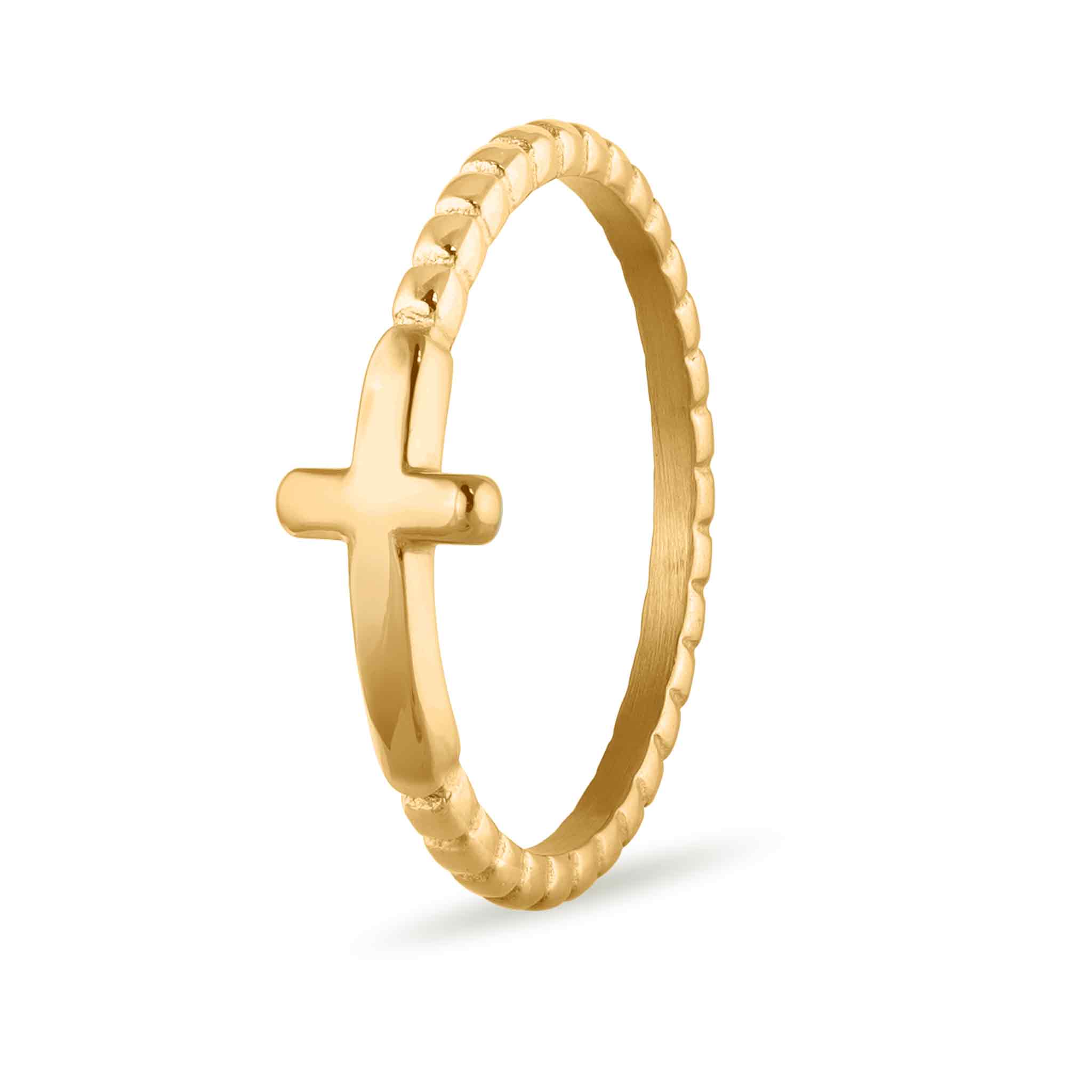 Stainless Steel Beaded Stackable Cross Ring: Gold / 6