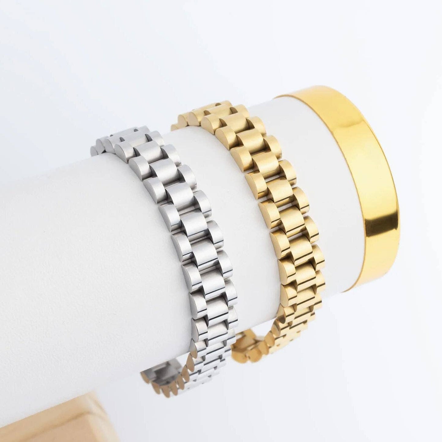 18K Gold Stainless Steel Watch Band Bracelet: Gold
