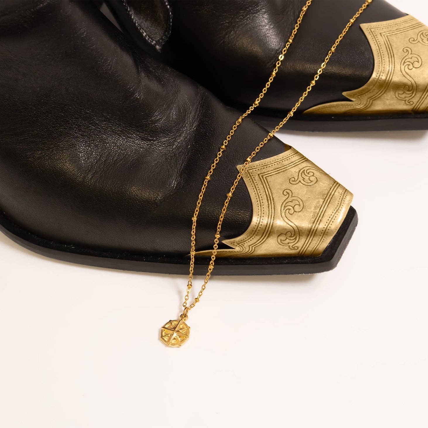 18K Gold PVD Stainless Steel Compass Charm: Gold