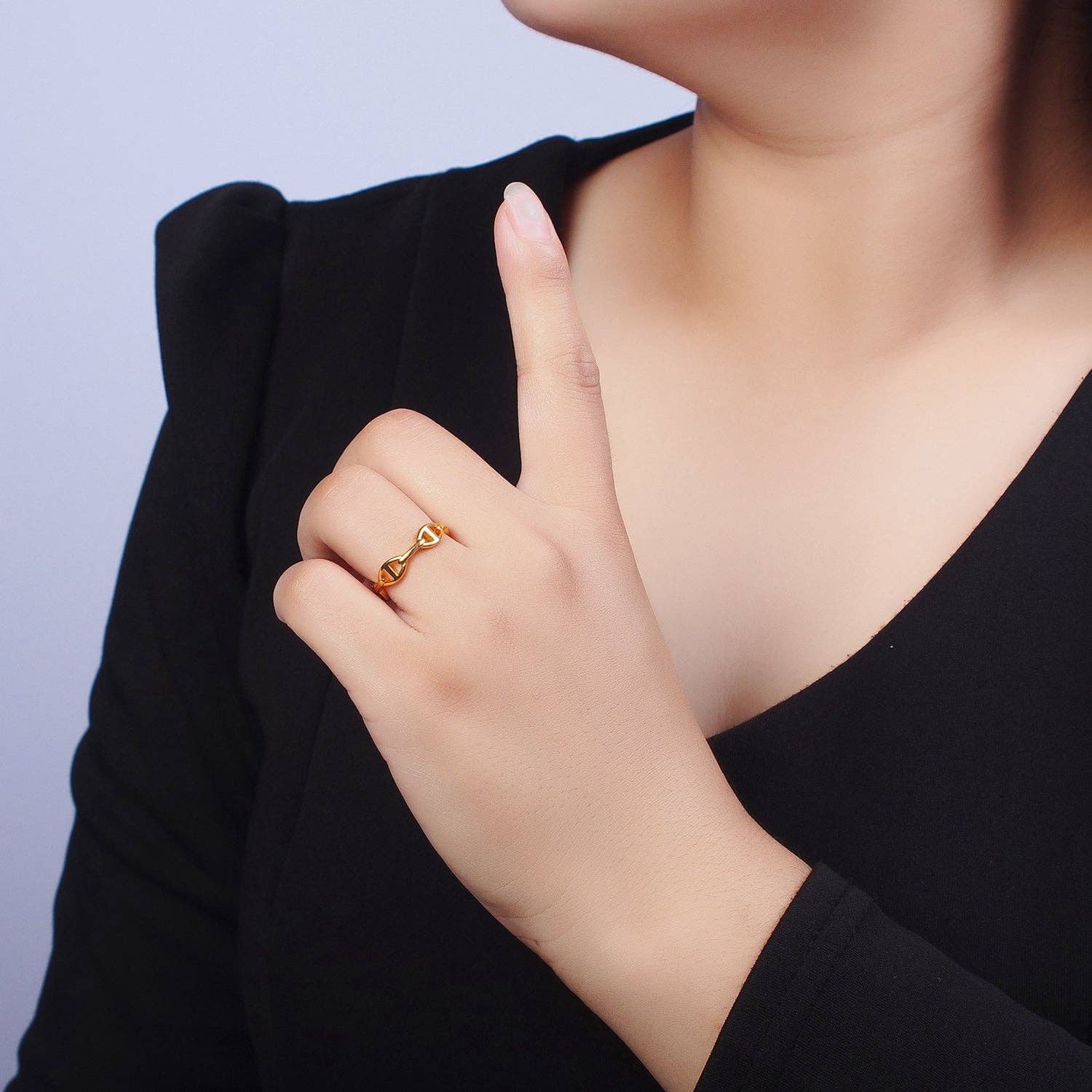 24K Gold Filled Anchor Mariner Chain Link Adjustable Gold Ring | X574