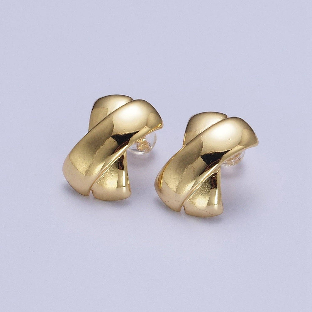 Gold Double Tape Flat Bar Cross Dome Stud Earrings AE1018