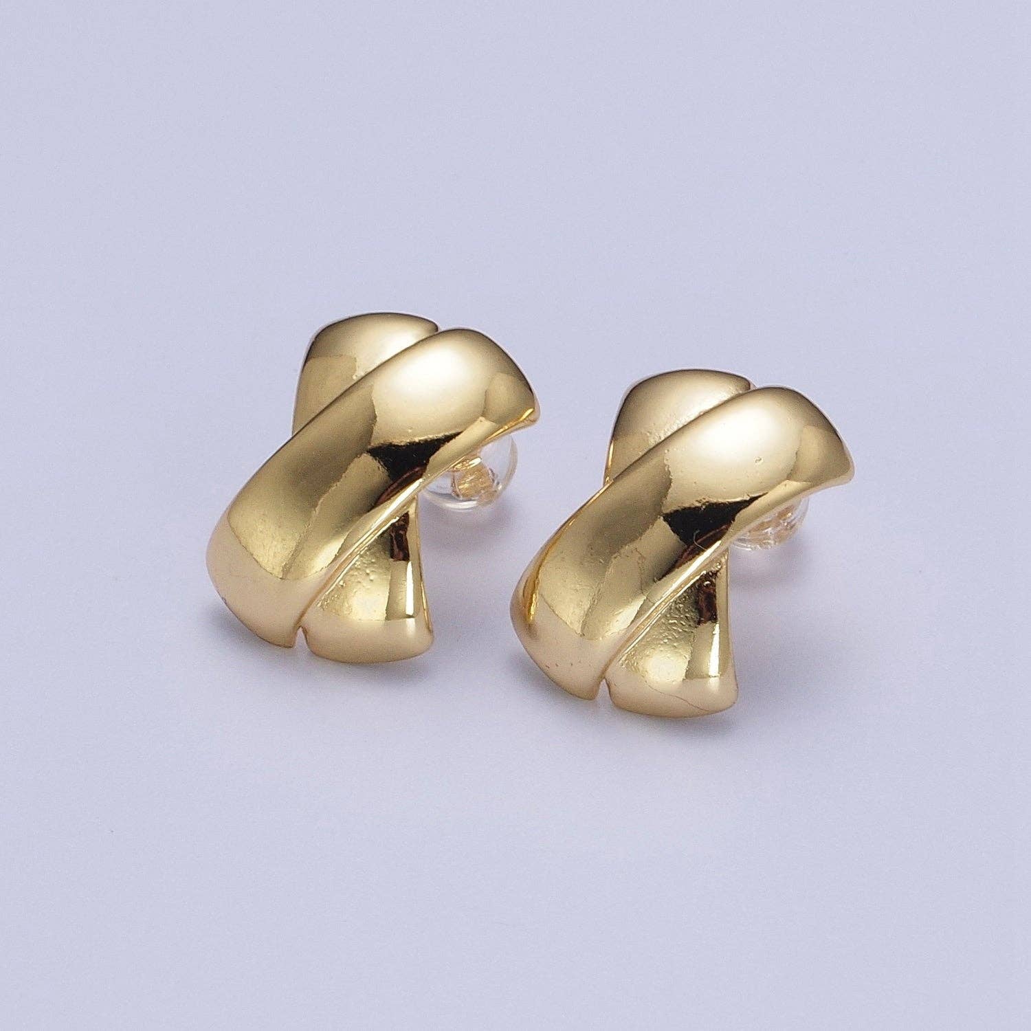 Gold Double Tape Flat Bar Cross Dome Stud Earrings AE1018