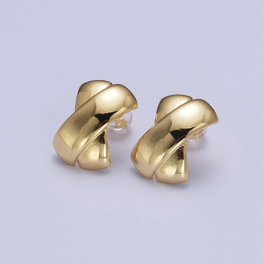 Gold Double Tape Flat Bar Cross Dome Stud Earrings AE1018
