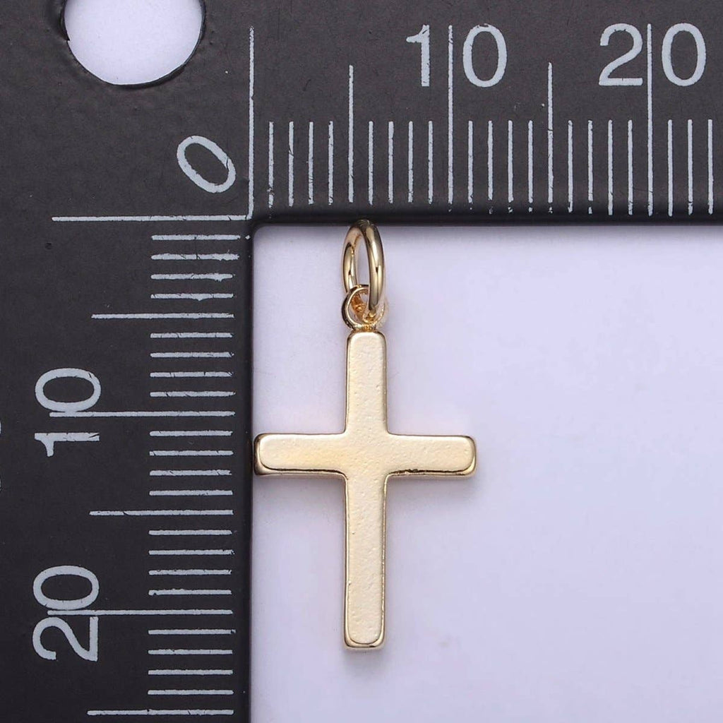 Gold Filled cross pendant, Simple Cross Charm, DIY Religion Jewelry Making Findings N-359