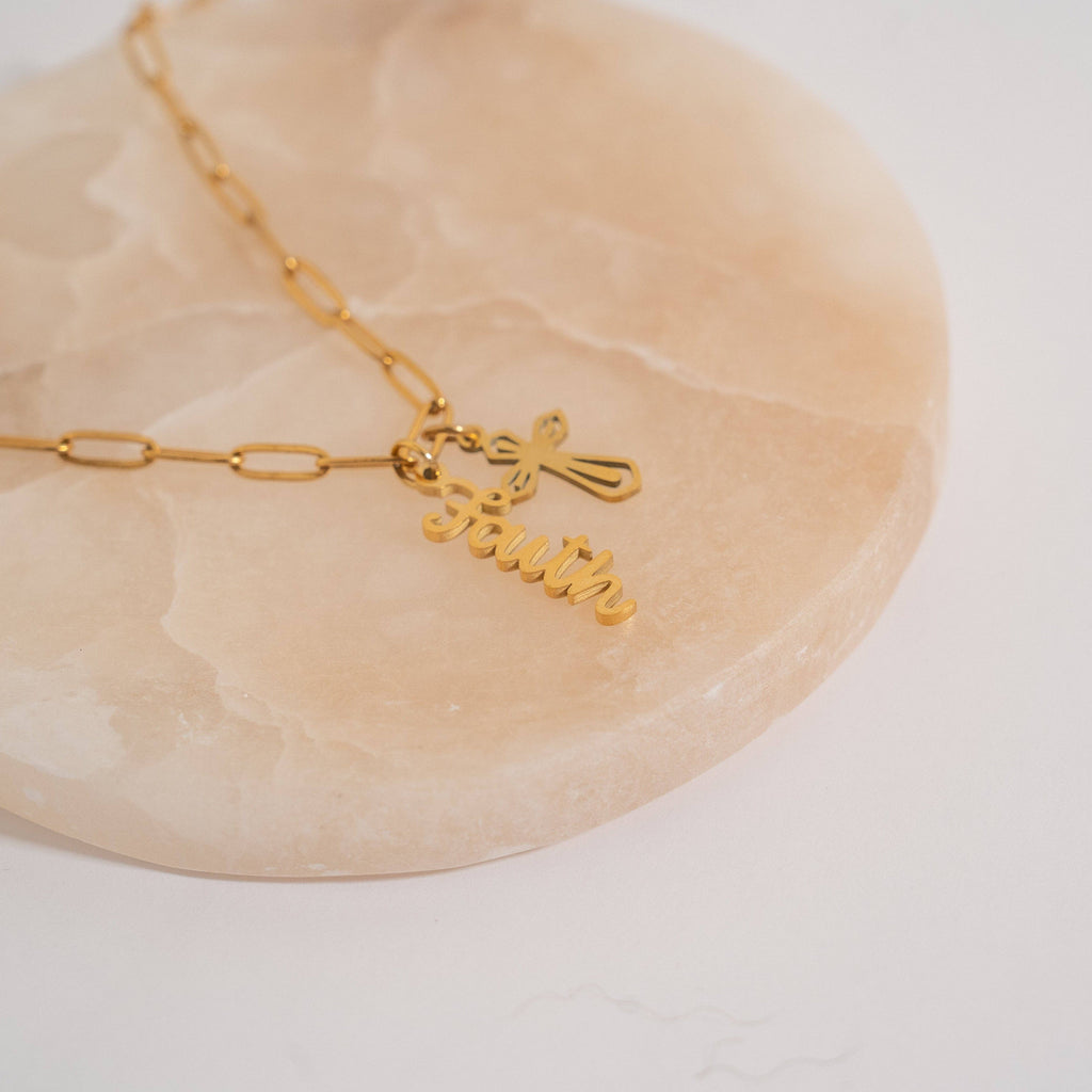 18K Gold PVD Stainless Steel Faith Charm: Gold