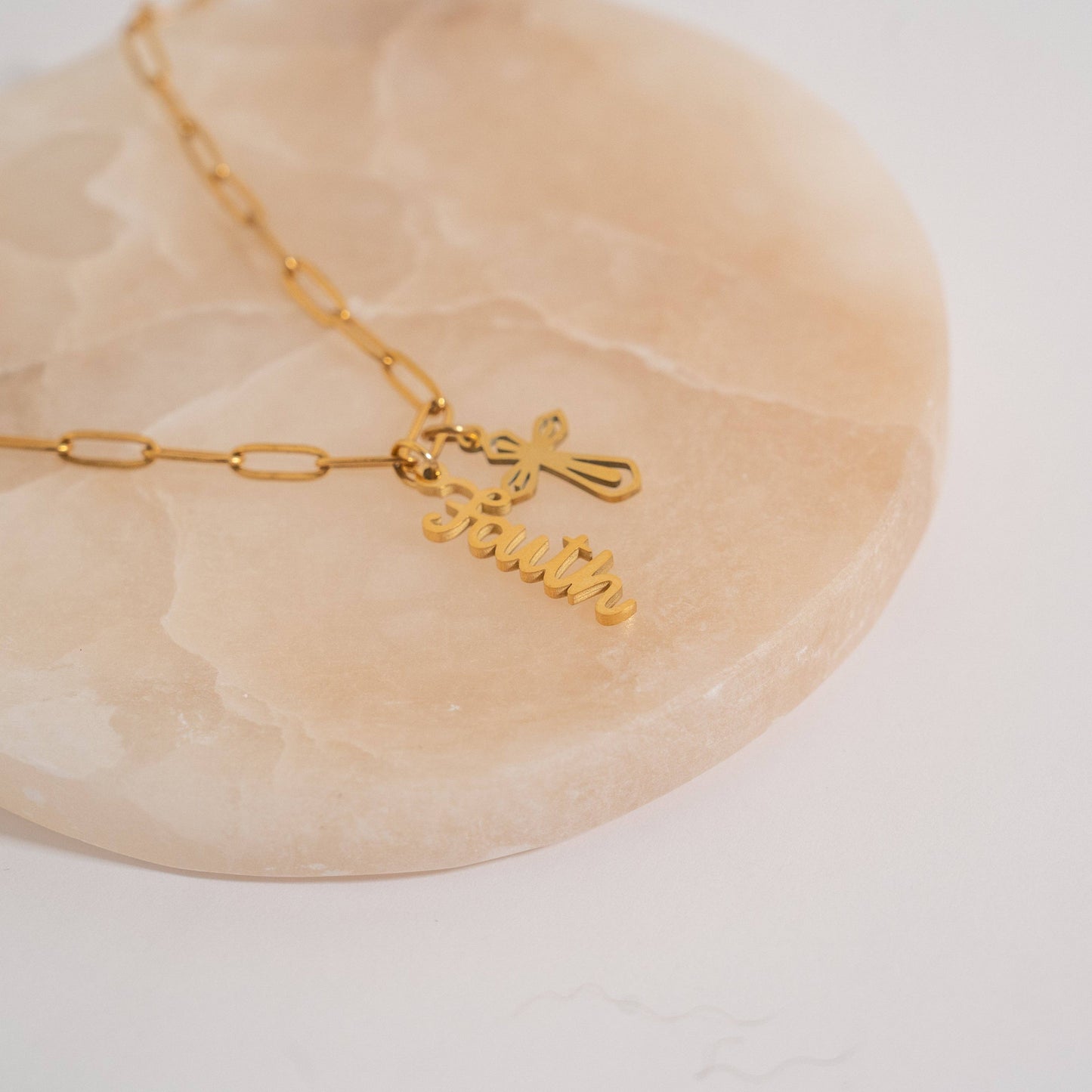 18K Gold PVD Stainless Steel Faith Charm: Gold