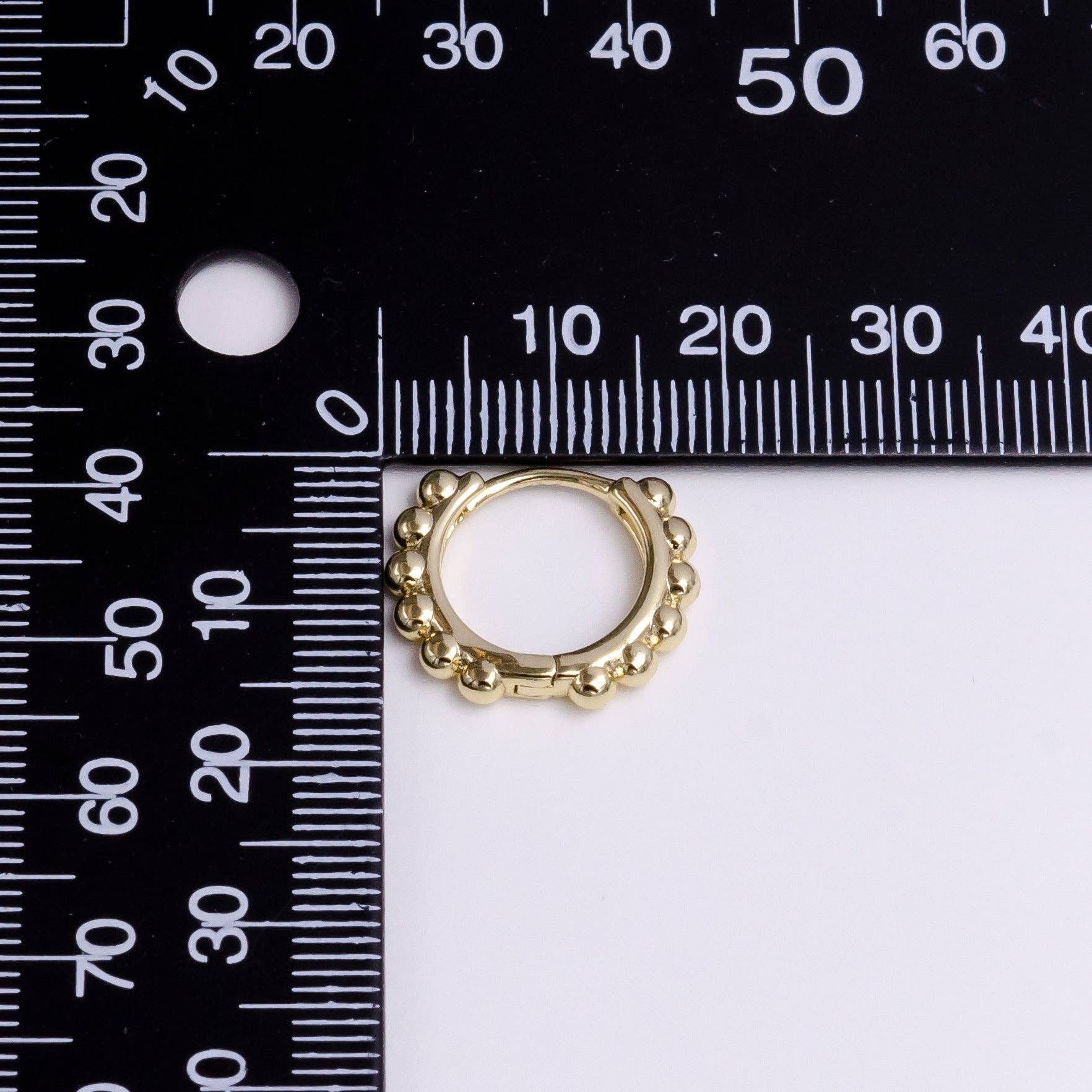 14K Gold Filled 18mm Round Beaded Lined Huggie Earrings