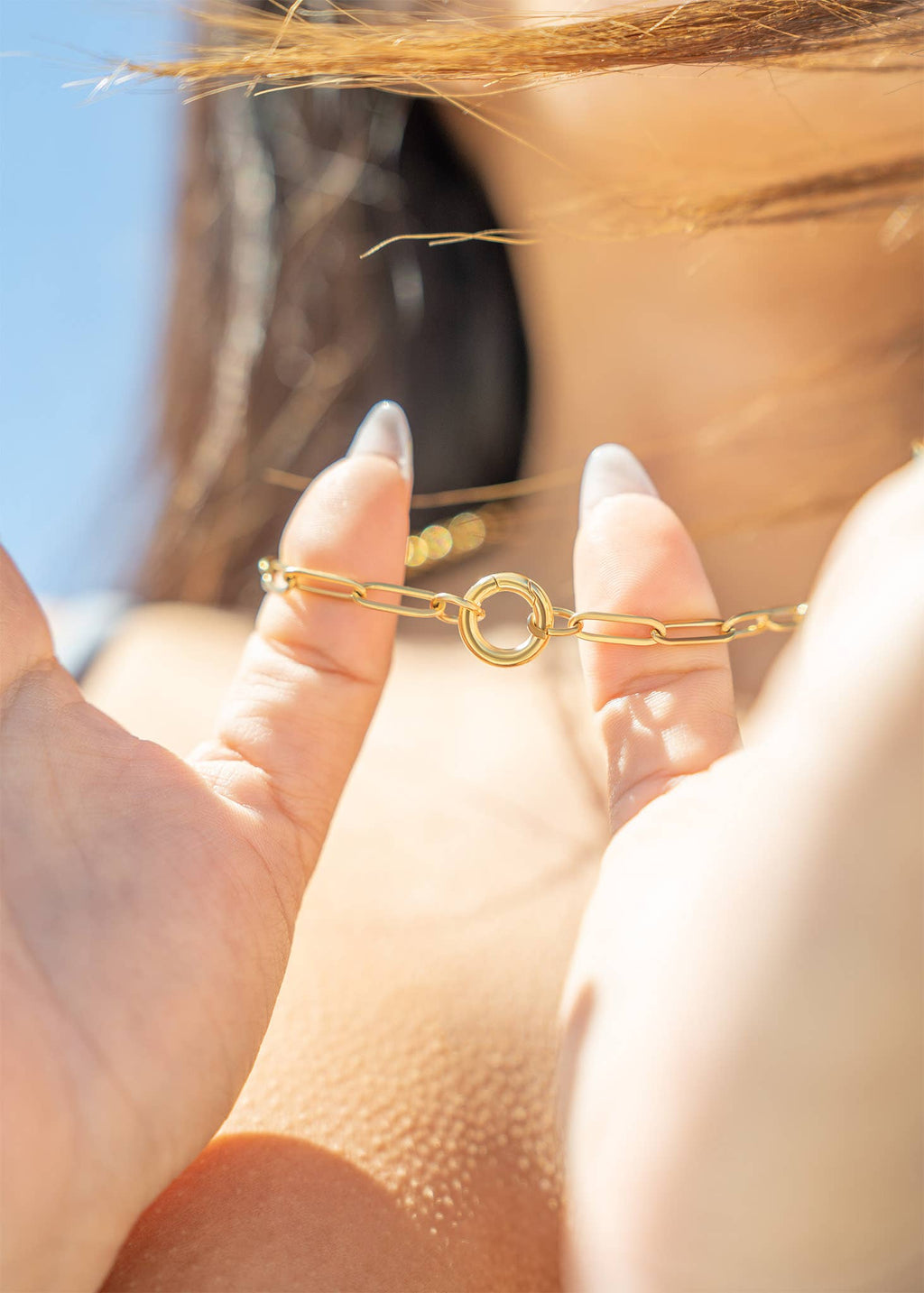 Stainless Steel Paperclip Carabiner Charm Holder Necklace: Gold / 16"+2"