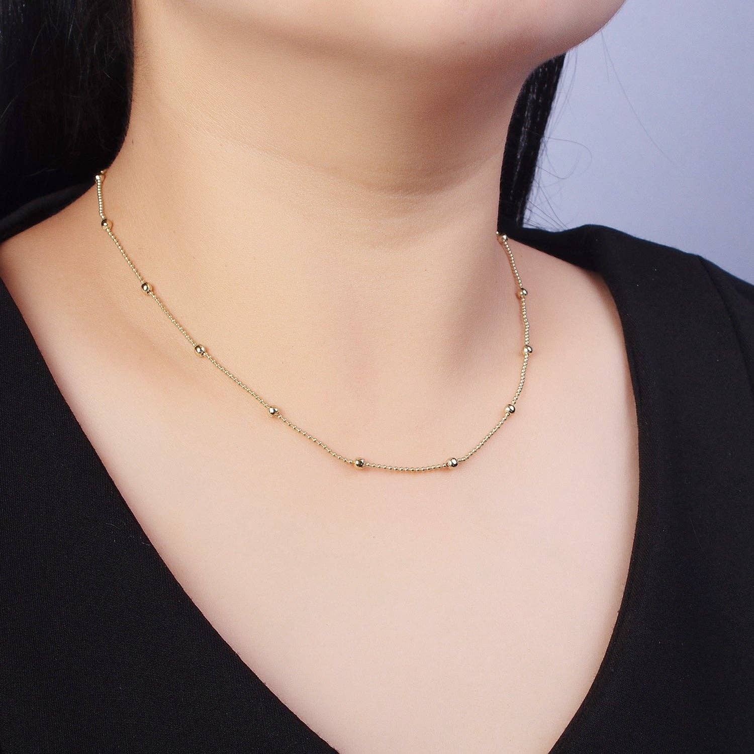 14K Gold 18 Inch Beaded 3mm Bead Chain Necklace with Lobster Clasps For Jewelry Making | WA-1169