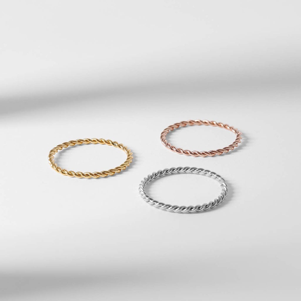 Stainless Steel Braided Stacking Ring - Hypoallergenic: Gold / 6