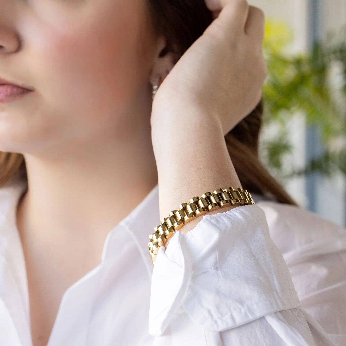 18K Gold Stainless Steel Watch Band Bracelet: Gold