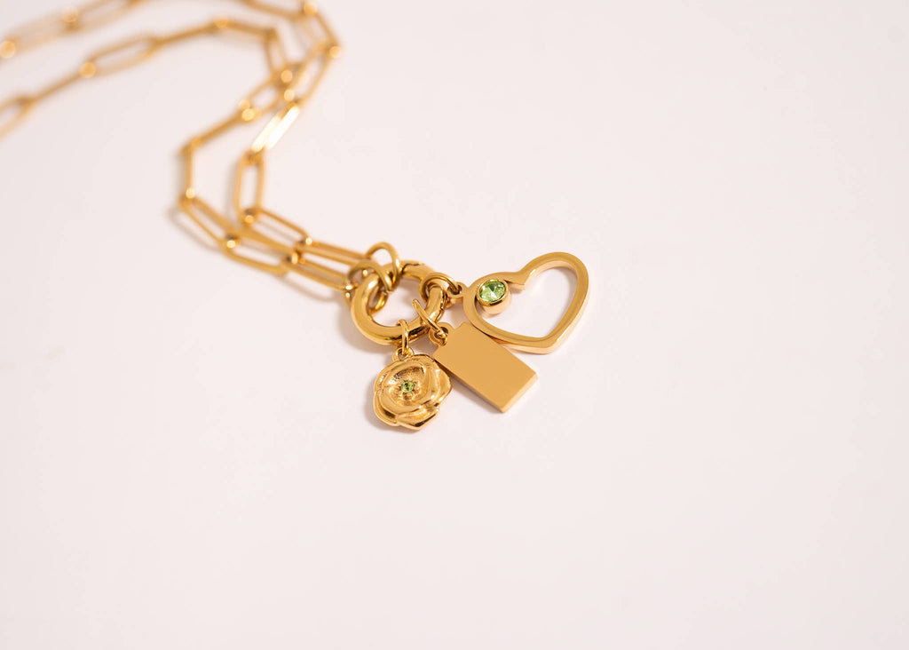 Stainless Steel Paperclip Carabiner Charm Holder Necklace: Gold / 16"+2"