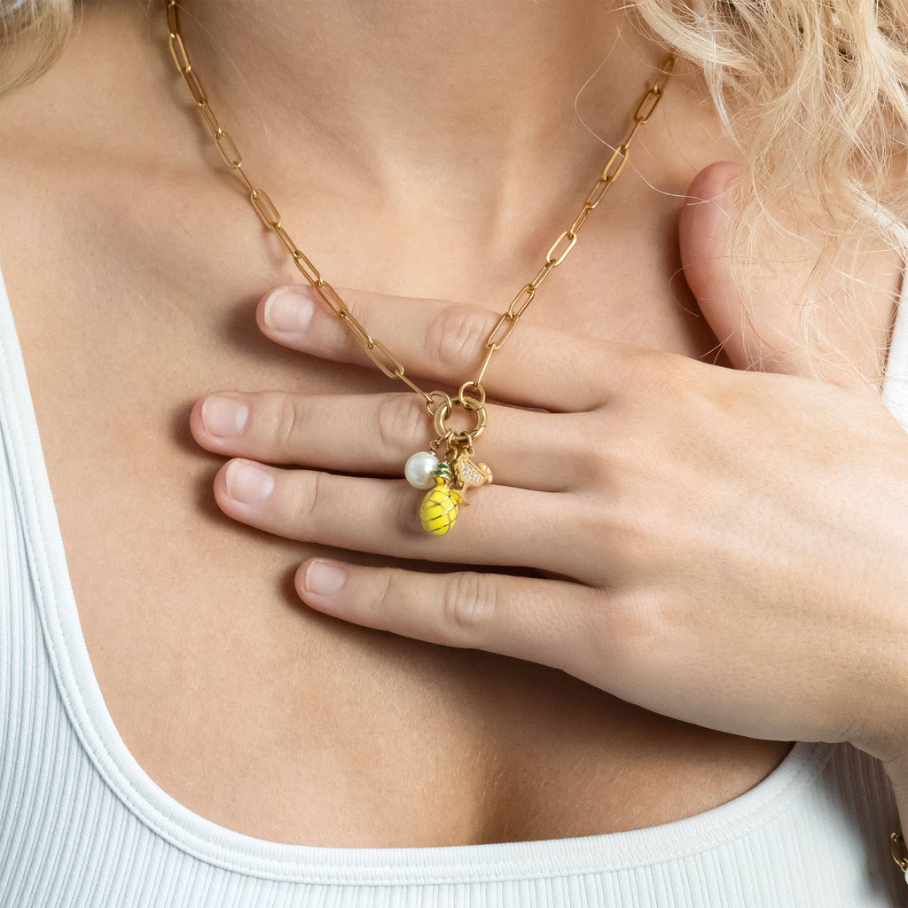 Stainless Steel Paperclip Carabiner Charm Holder Necklace: Gold / 16"+2"