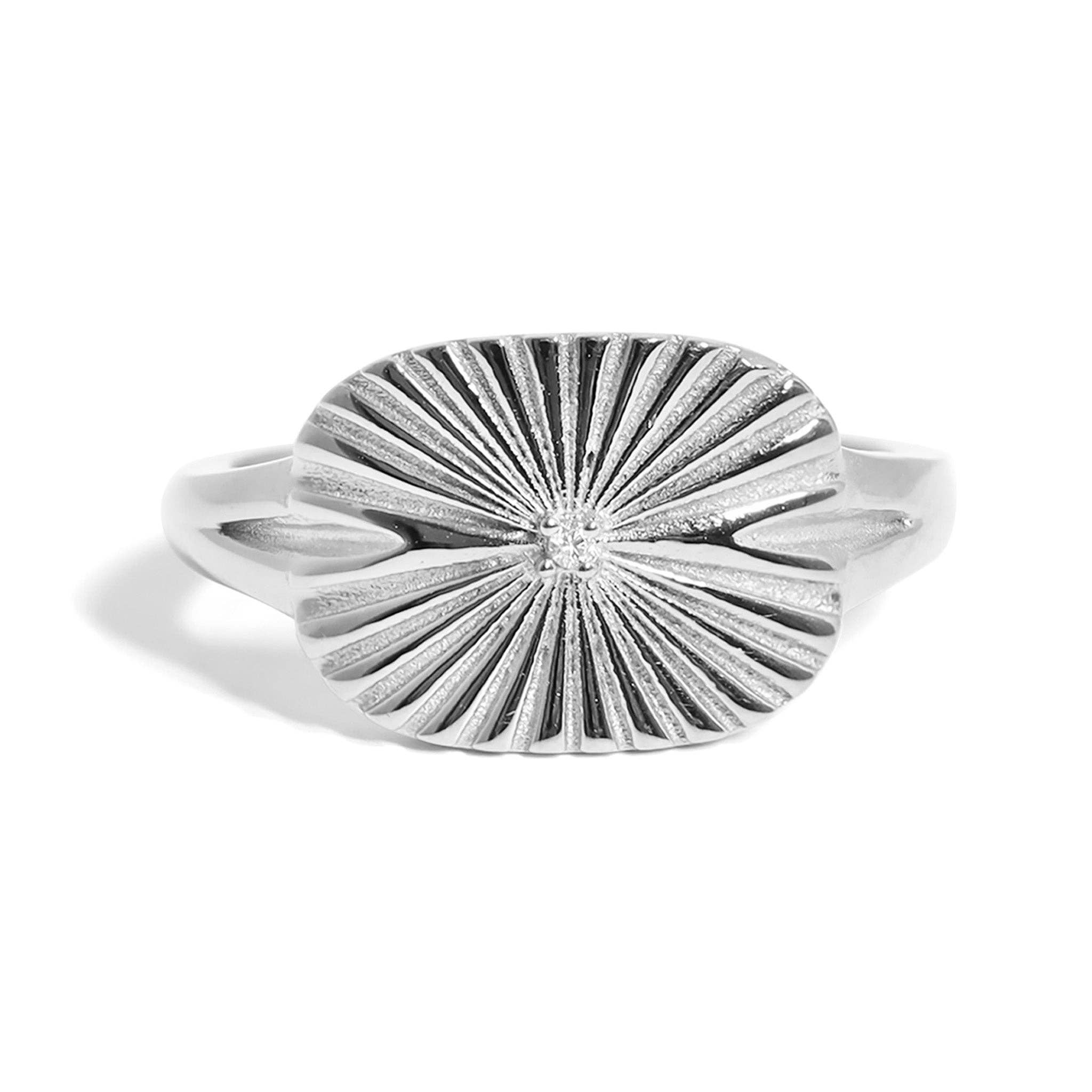 Gold Stainless Steel Cubic Zirconia Sunburst Rectangle Ring: Gold / 7