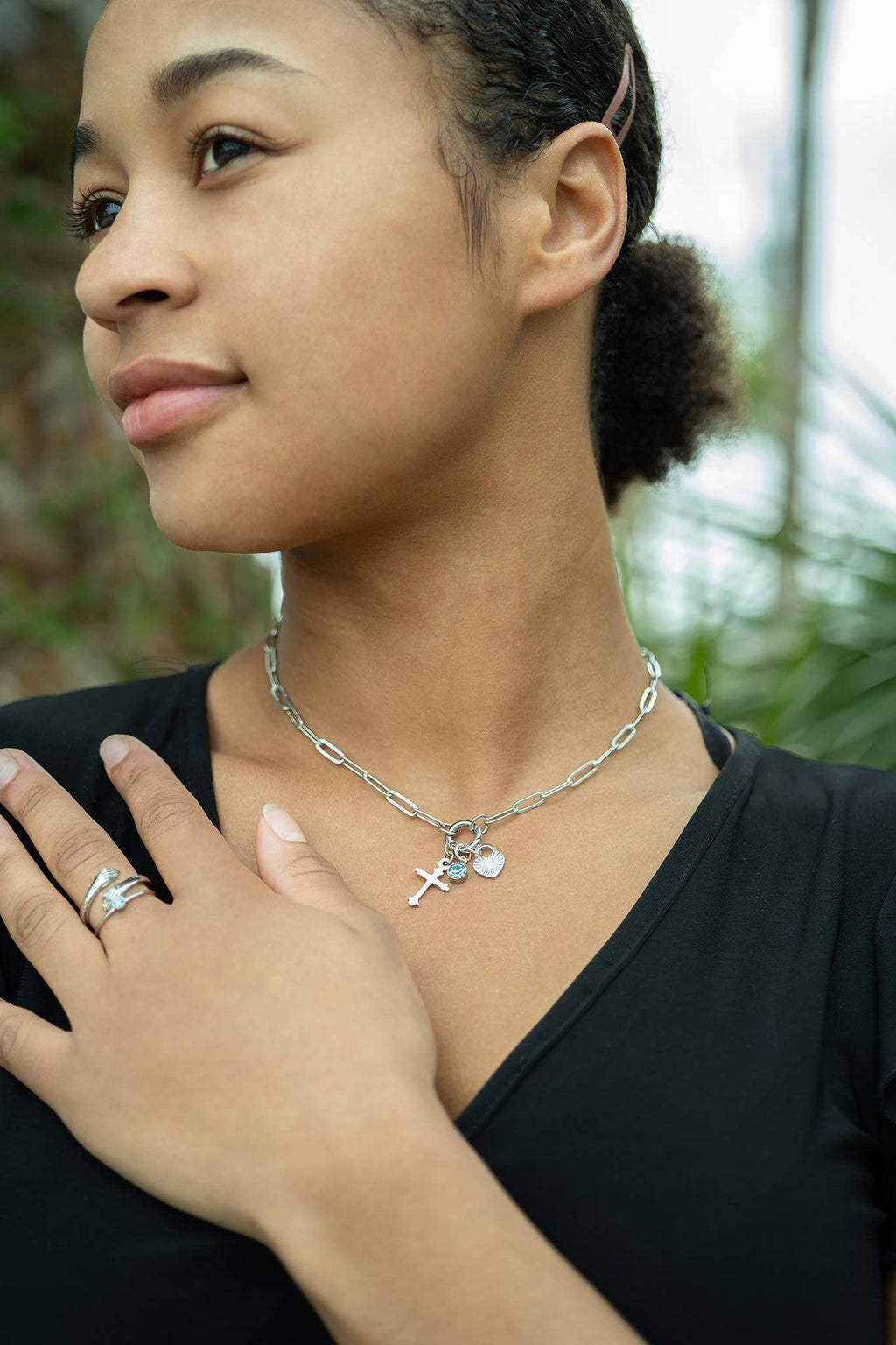 Stainless Steel Paperclip Carabiner Charm Holder Necklace: Gold / 16"+2"