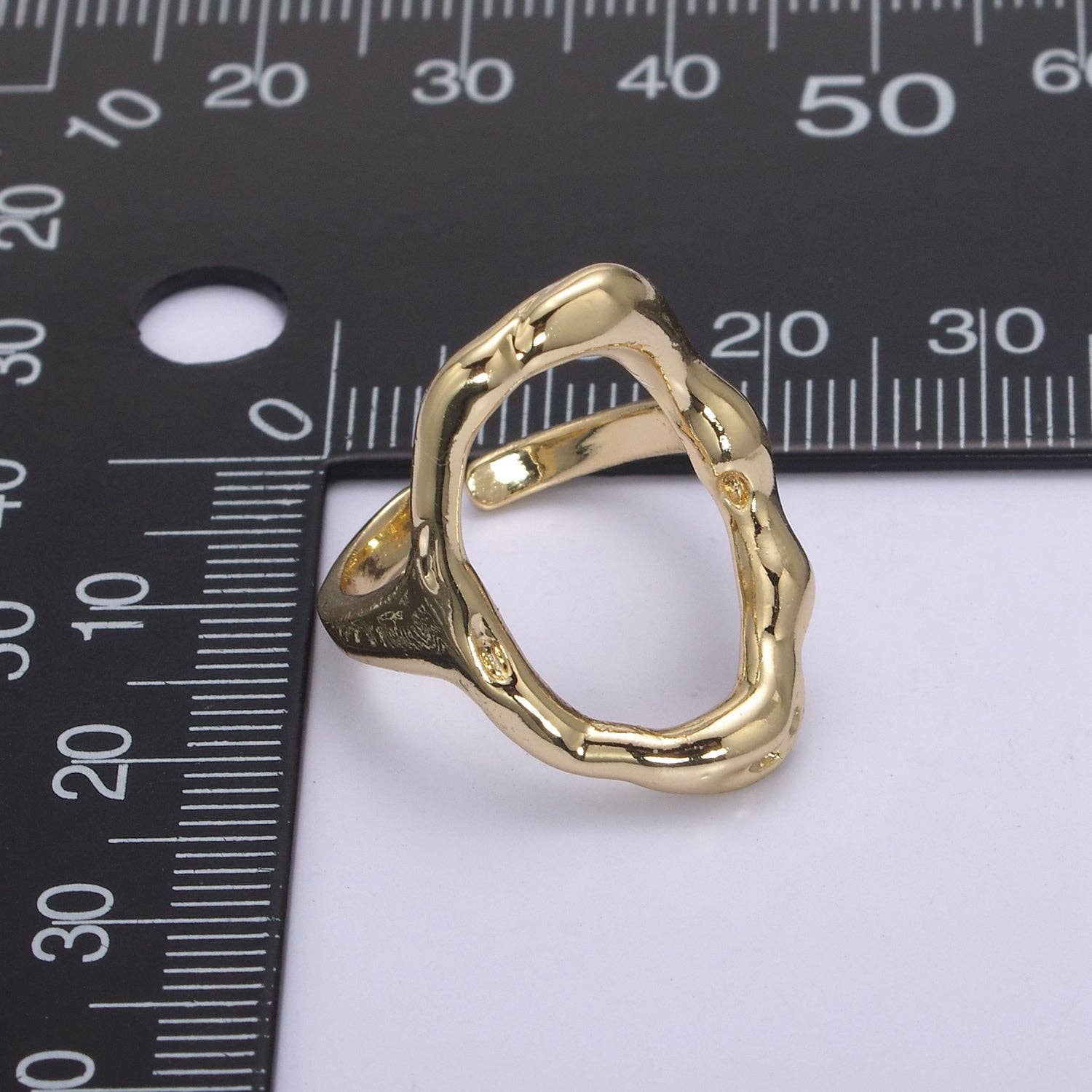 Simple Rustic Gold Oval Ring Hammered Chunky Geometric Jewel