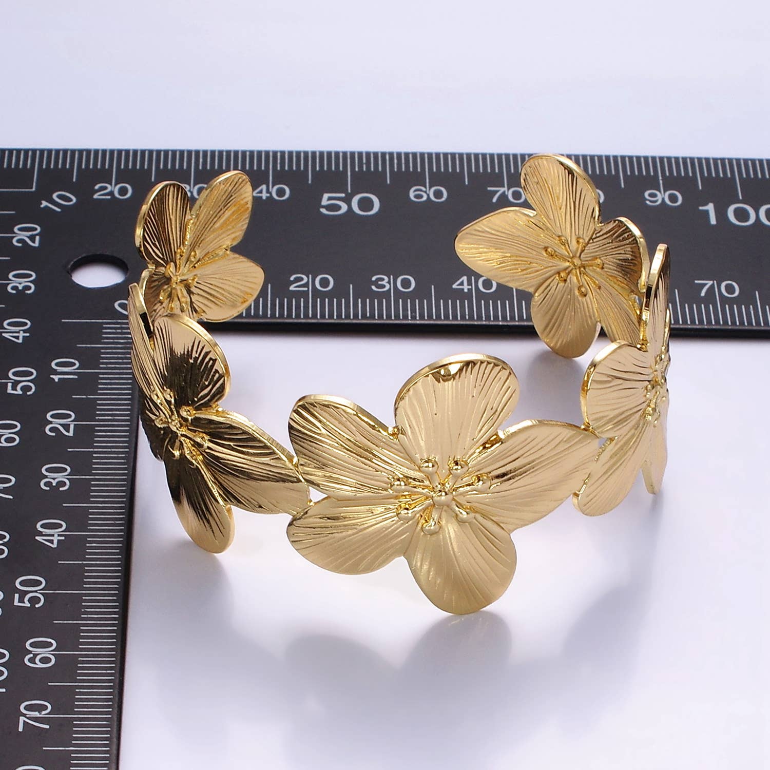 24K Gold Filled Wide Flower Cuff Bracelet | WA-2521