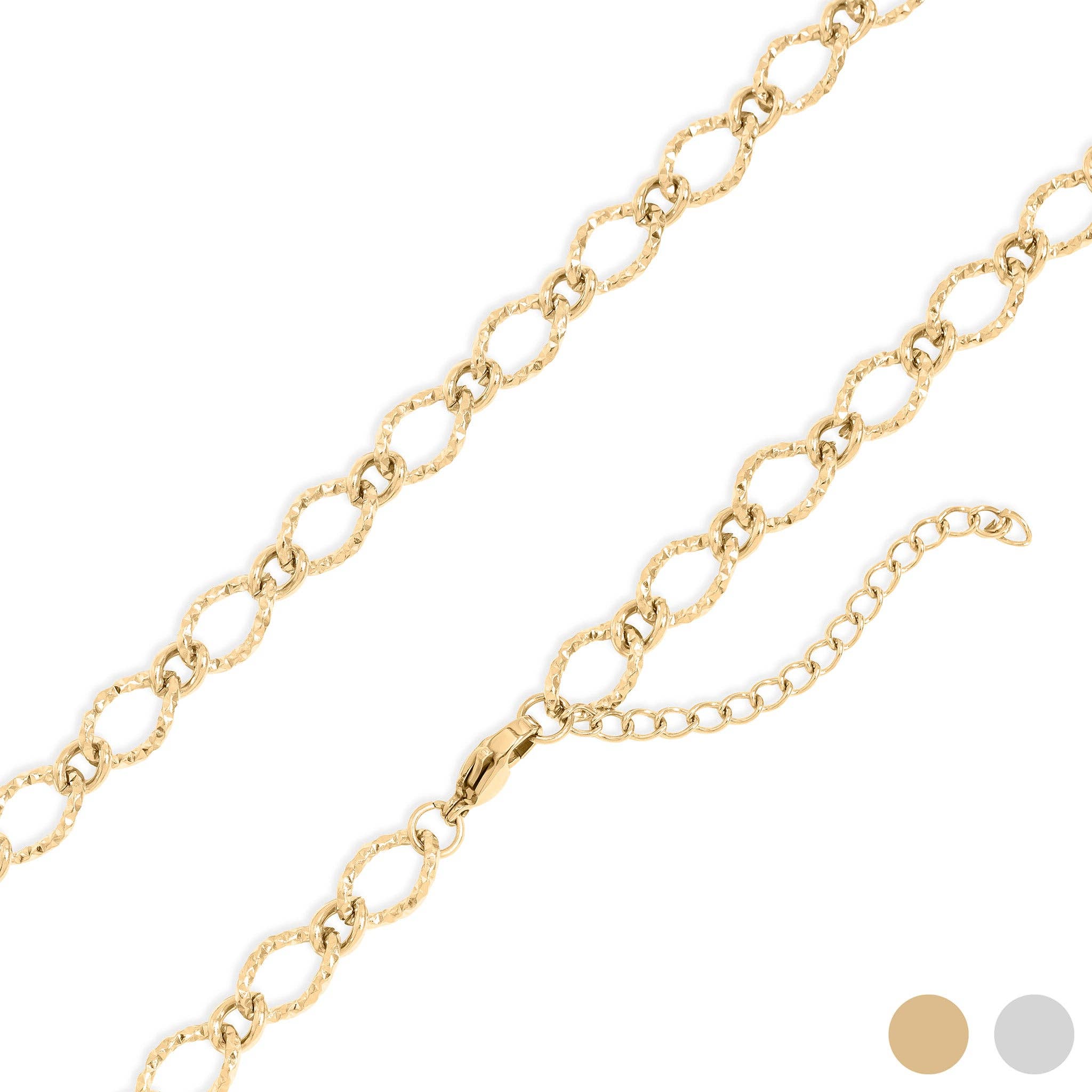 18K Gold PVD Stainless Steel Hammered Oval Chain Necklace: Gold / 16+2"