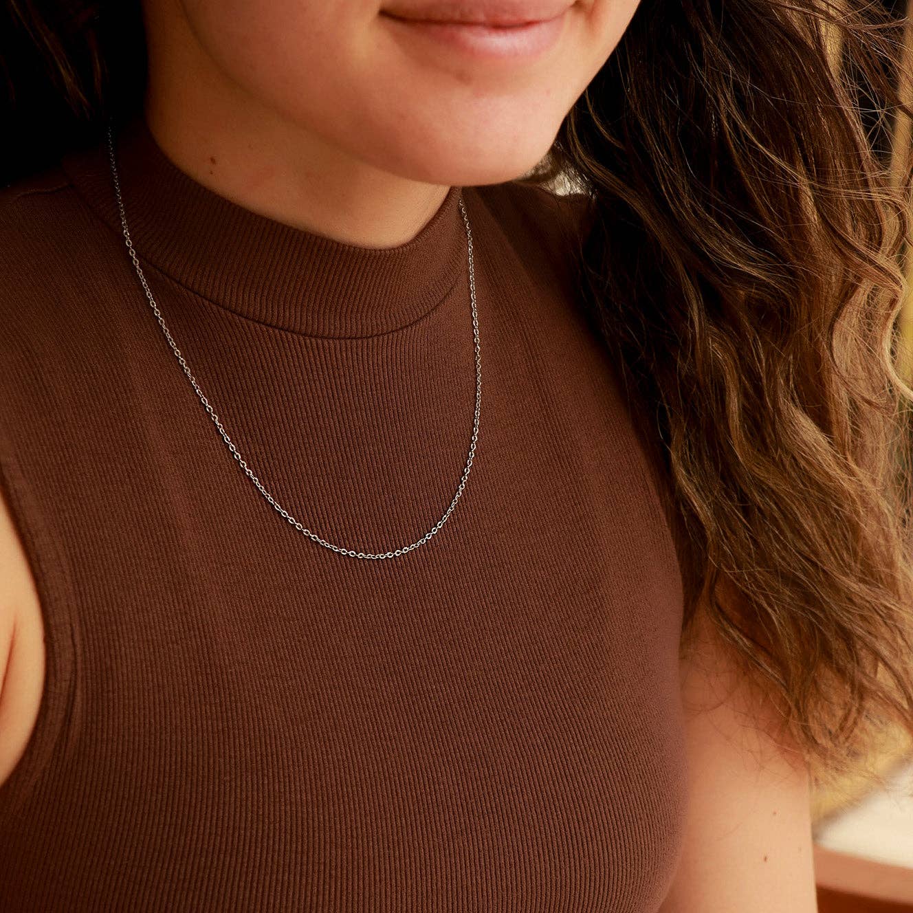 Stainless Steel Crimped Oval Chain Necklace: Gold / 16+2"