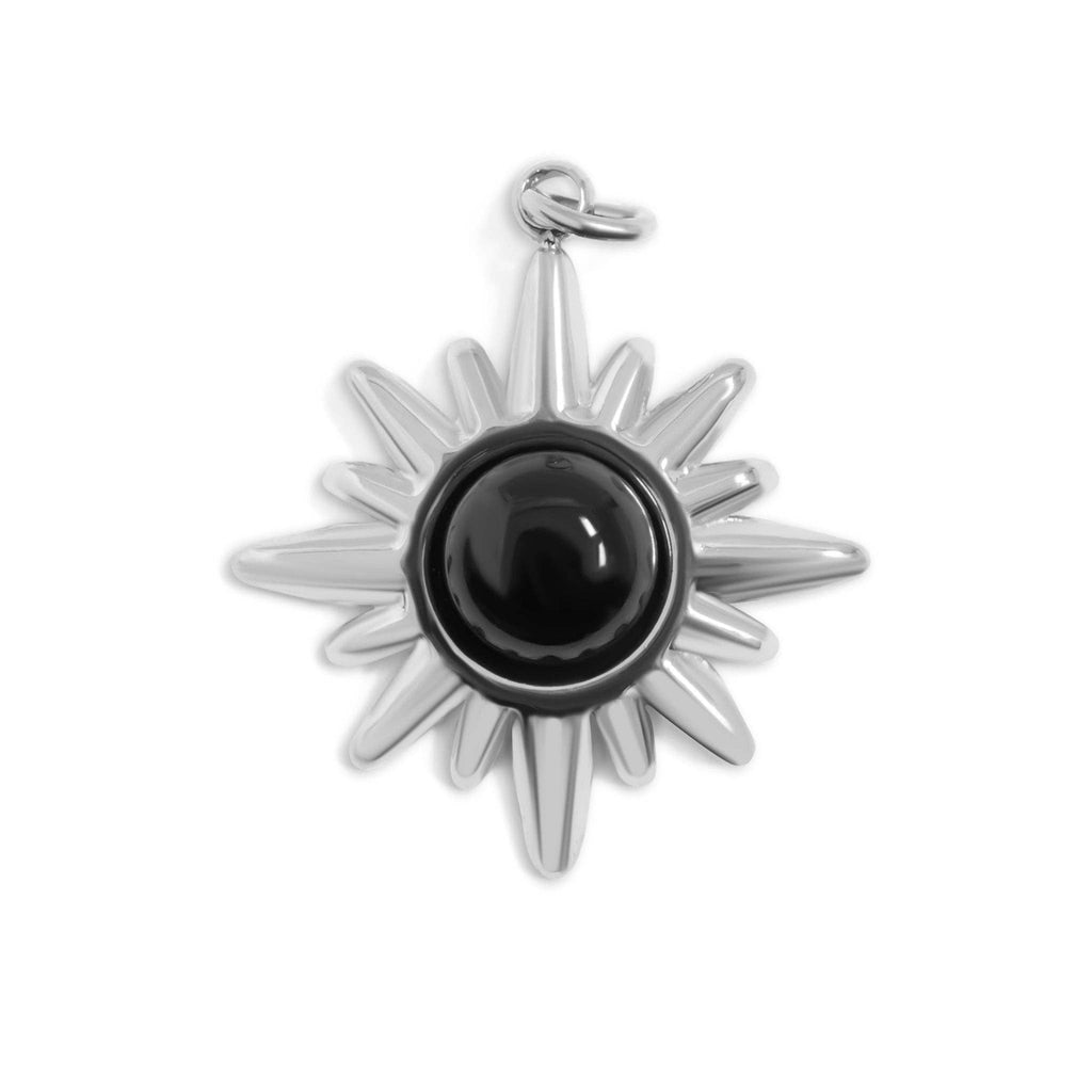 18K Gold PVD Stainless Steel Black Stone Sunflower Charm: Gold