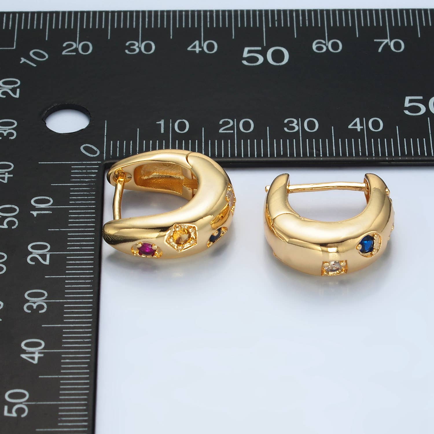 24K Gold Filled CZ Multicolor Geometric Huggies | AD757