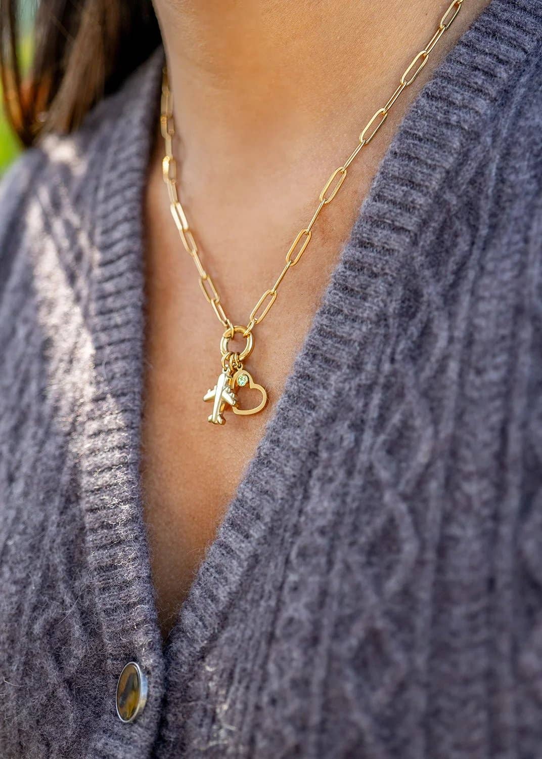 Stainless Steel Paperclip Carabiner Charm Holder Necklace: Gold / 16"+2"