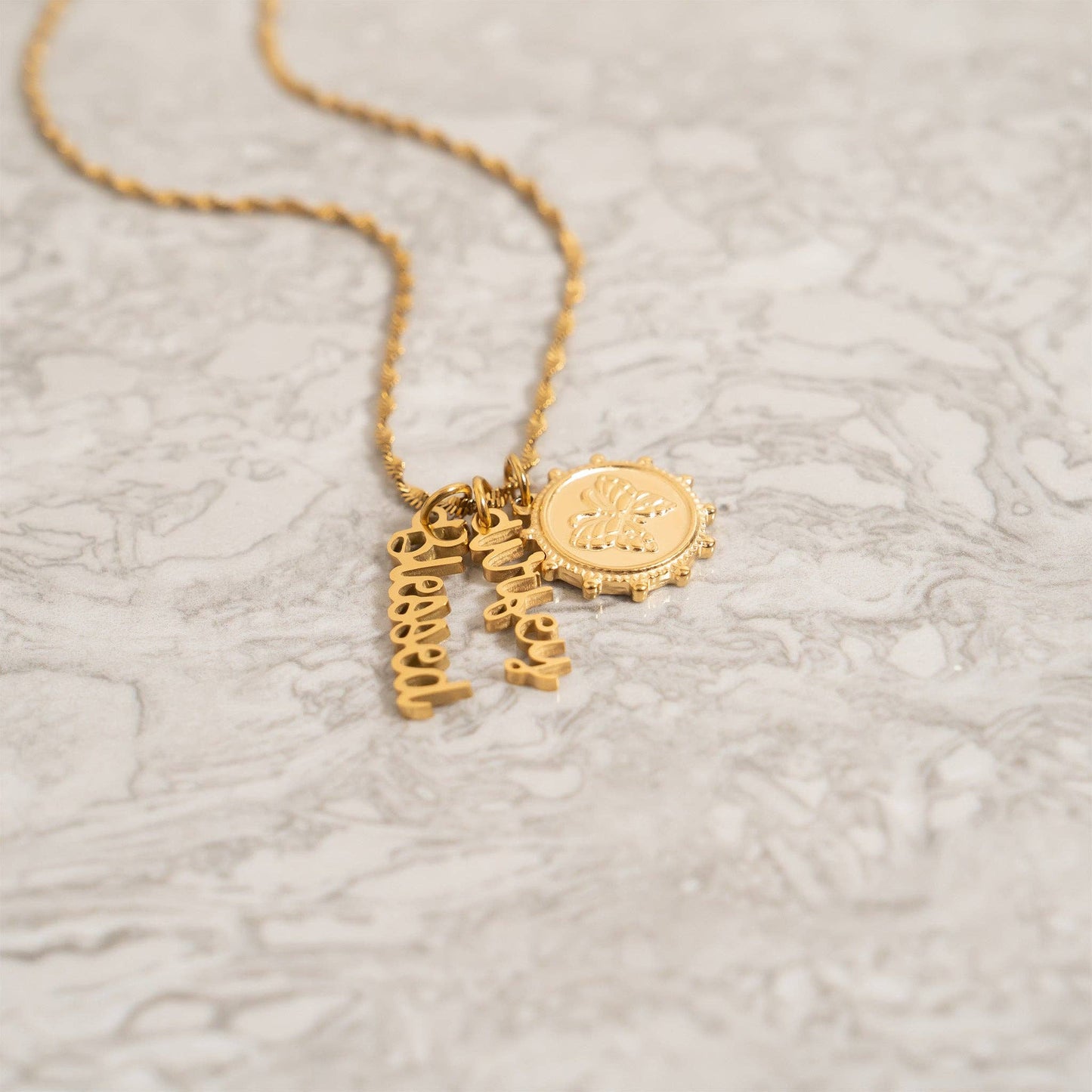 18K Gold PVD Stainless Steel Blessed Charm: Gold