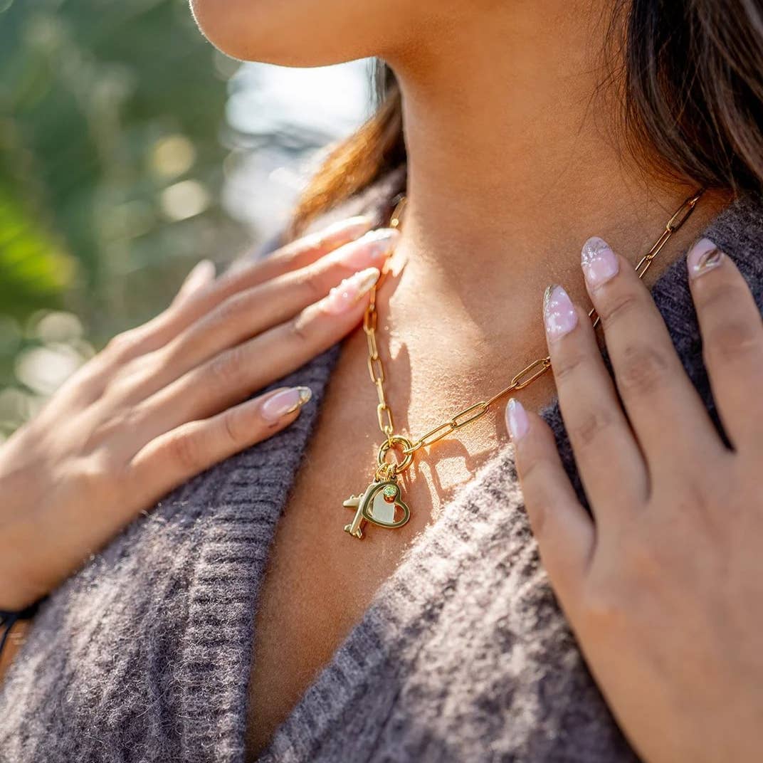 Stainless Steel Paperclip Carabiner Charm Holder Necklace: Gold / 16"+2"