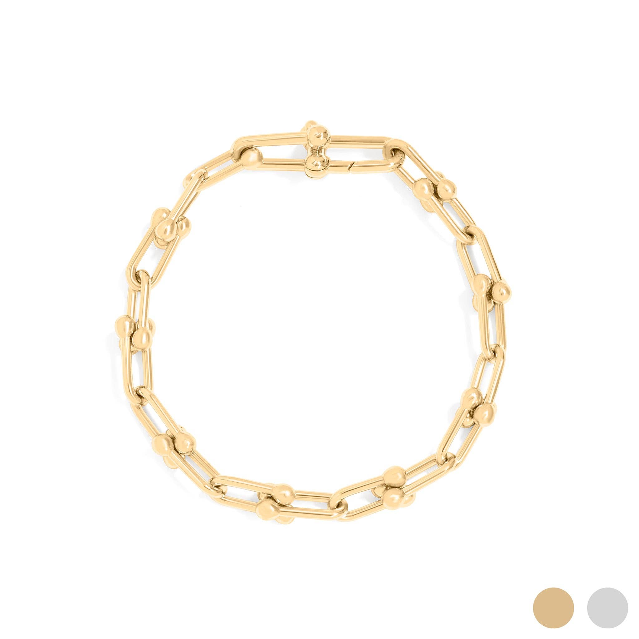 18K Gold PVD Stainless Steel Hardware Chain Bracelet: Gold