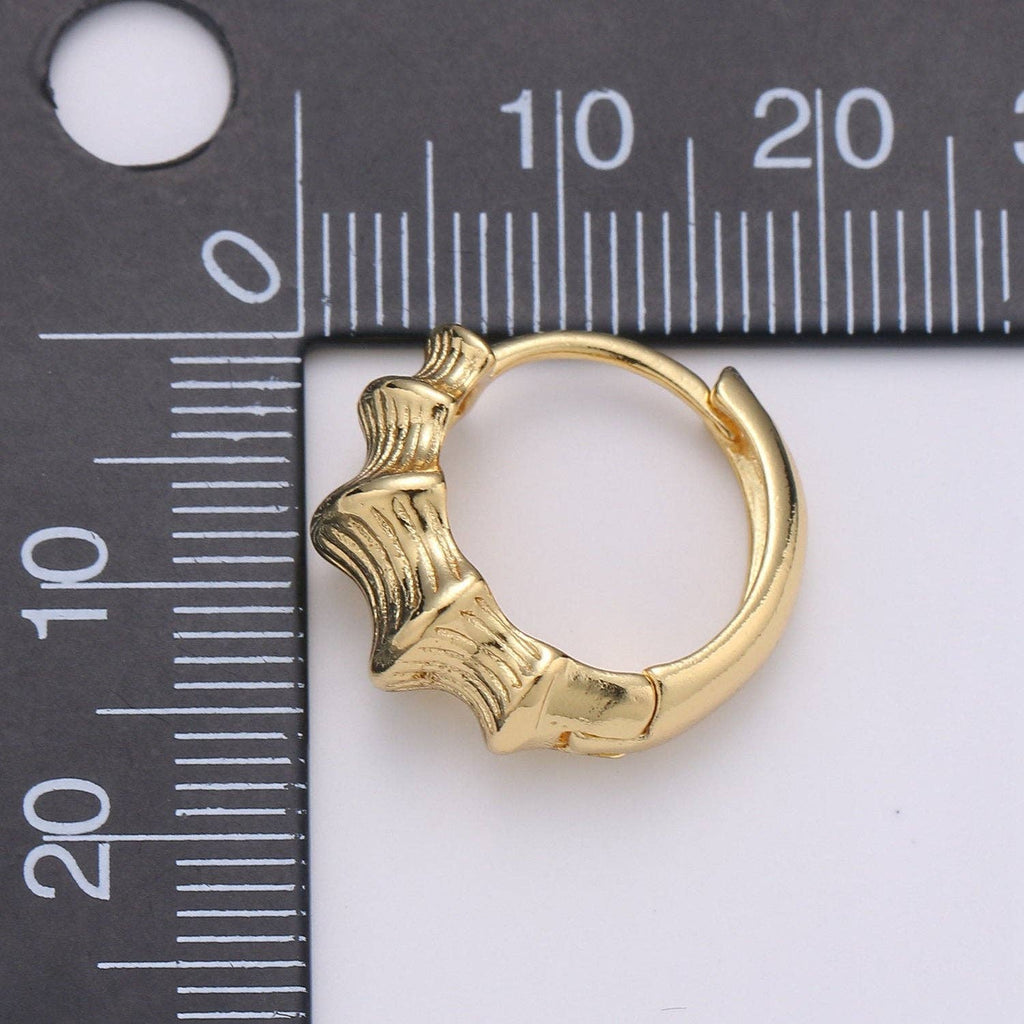 24k Vermeil Gold Earrings, Huggie Earring, Dainty Earrings, Chunky Bamboo Earrings, Everyday Wear Earrings 15mm Earring Q-118