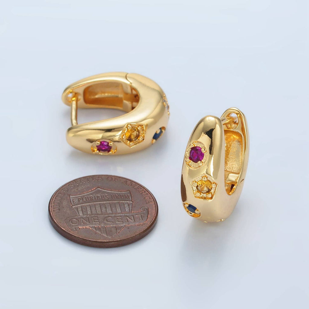 24K Gold Filled CZ Multicolor Geometric Huggies | AD757