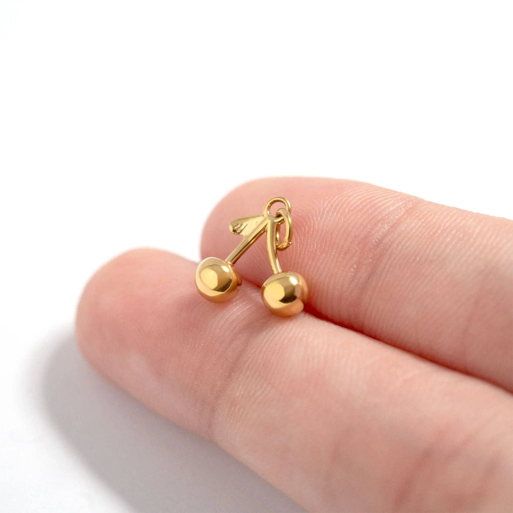 18K Gold PVD Stainless Steel Cherry Charm: Gold