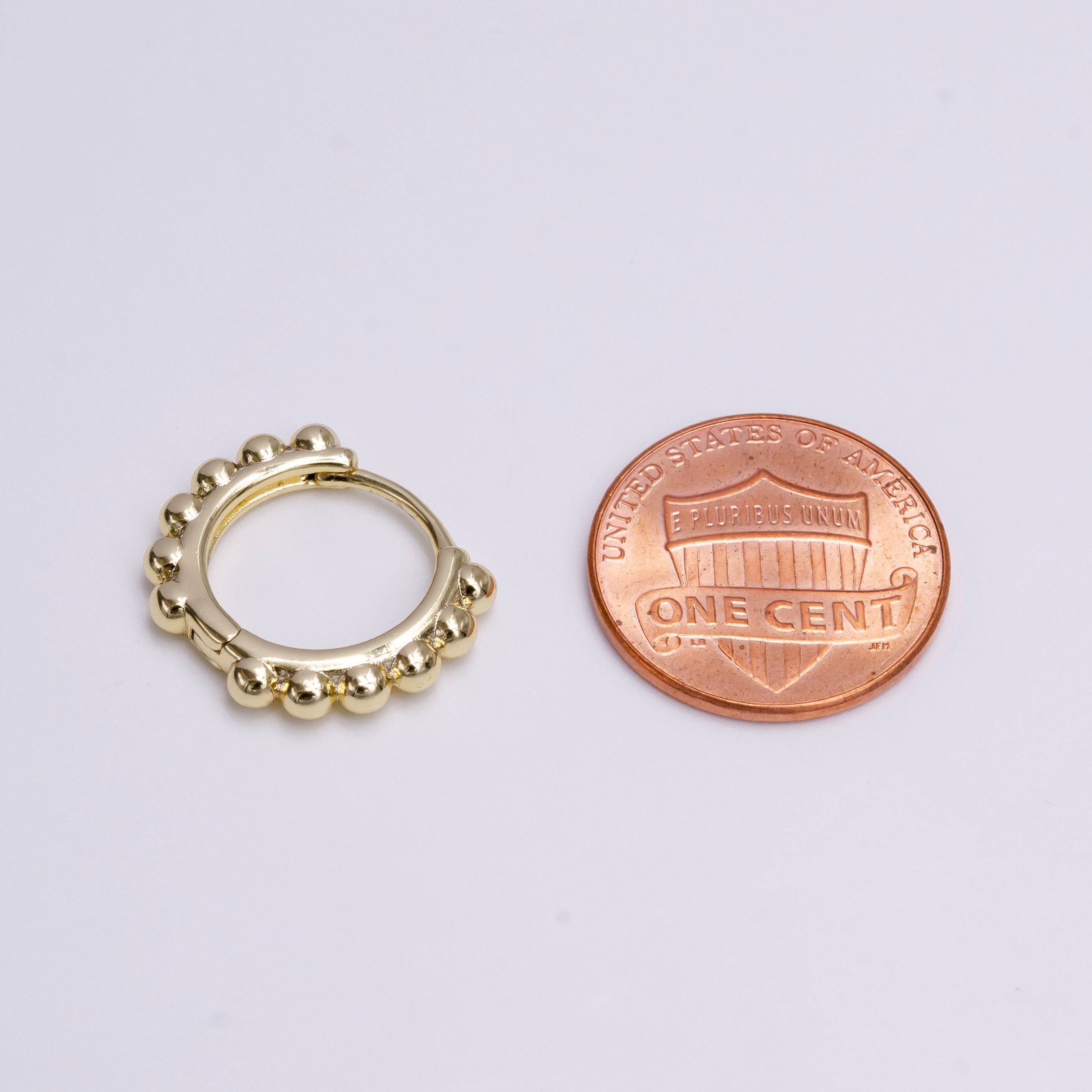 14K Gold Filled 18mm Round Beaded Lined Huggie Earrings