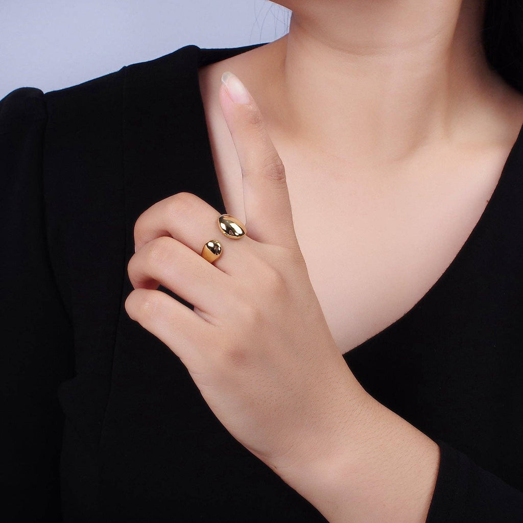 14K Gold Filled Rounded Flat Bar Minimalist Wrap Claw Ring | O579