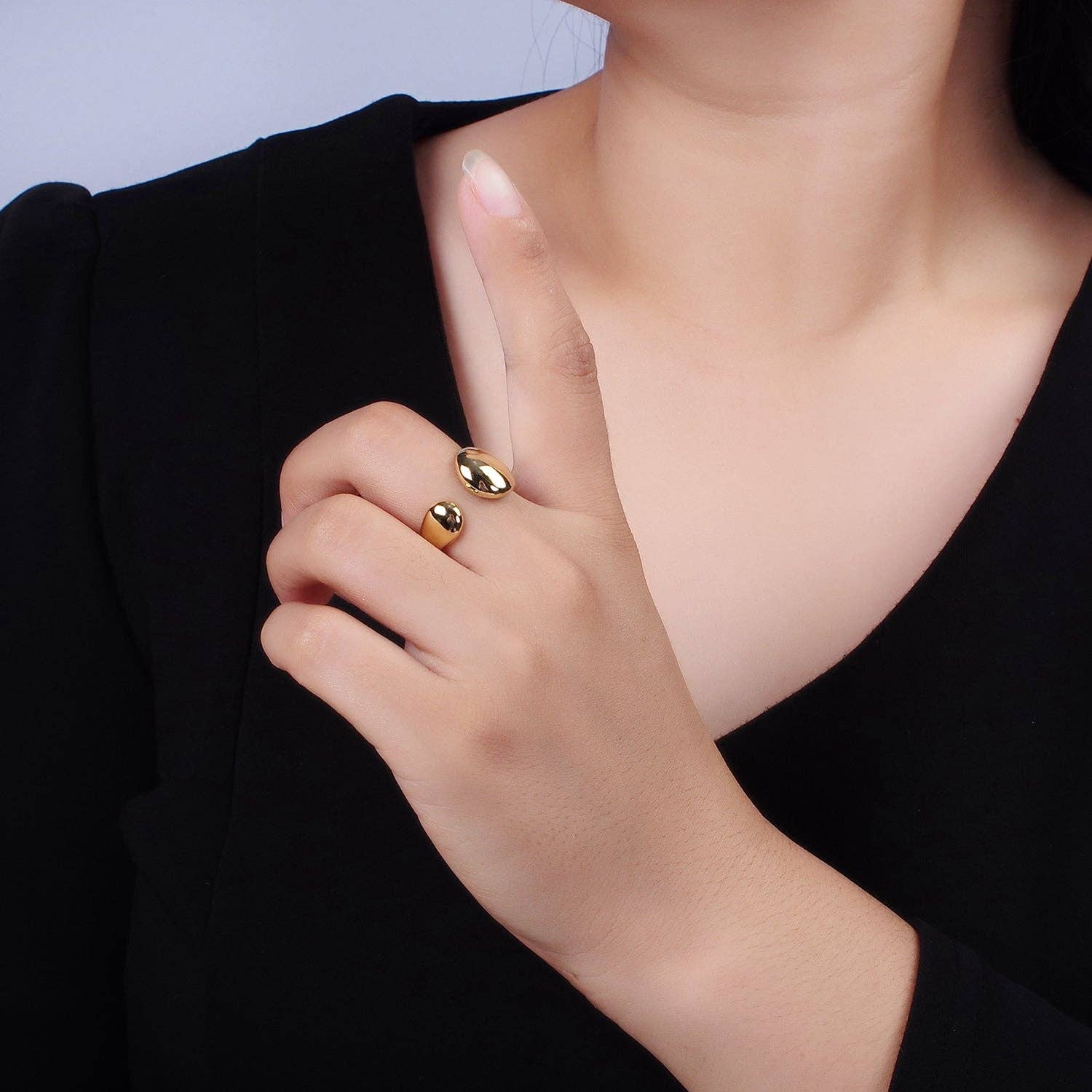 14K Gold Filled Rounded Flat Bar Minimalist Wrap Claw Ring | O579