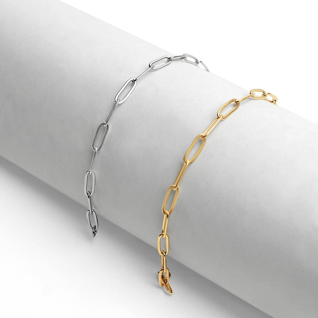 Stainless Steel Paperclip Chain Bracelet: Gold / 7"