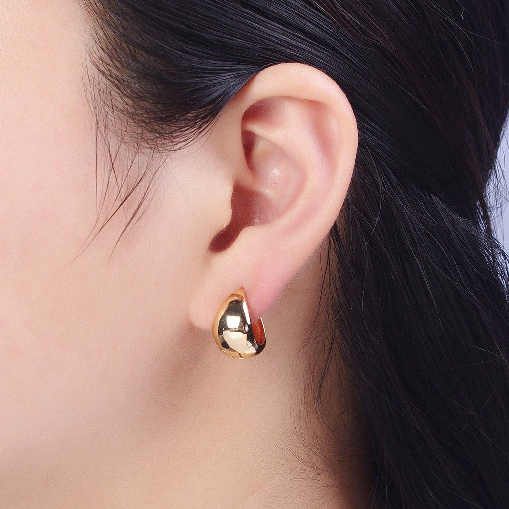 24K Gold Filled Wide Chubby Band Hoops Huggie Earrings | Q15