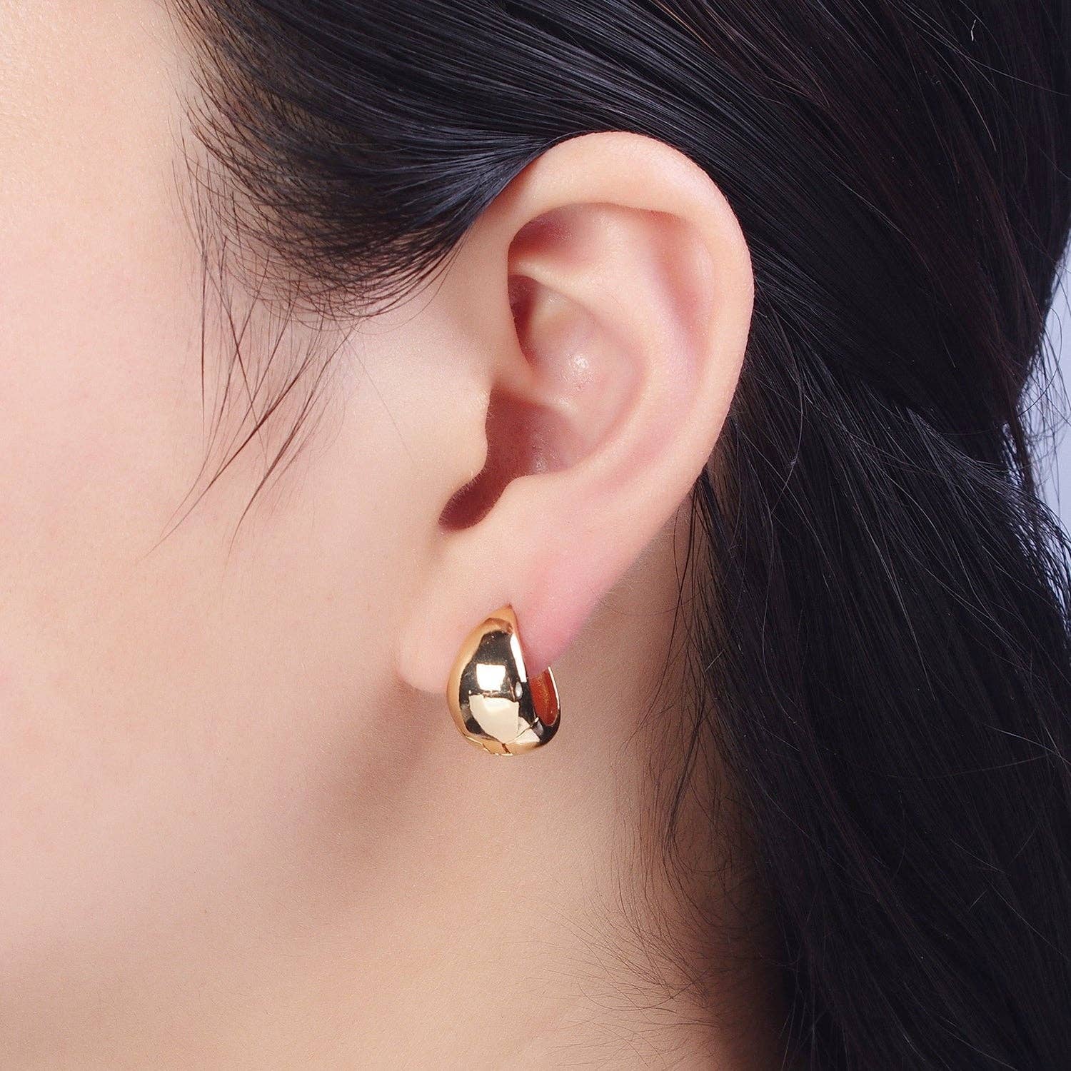 24K Gold Filled Wide Chubby Band Hoops Huggie Earrings | Q15