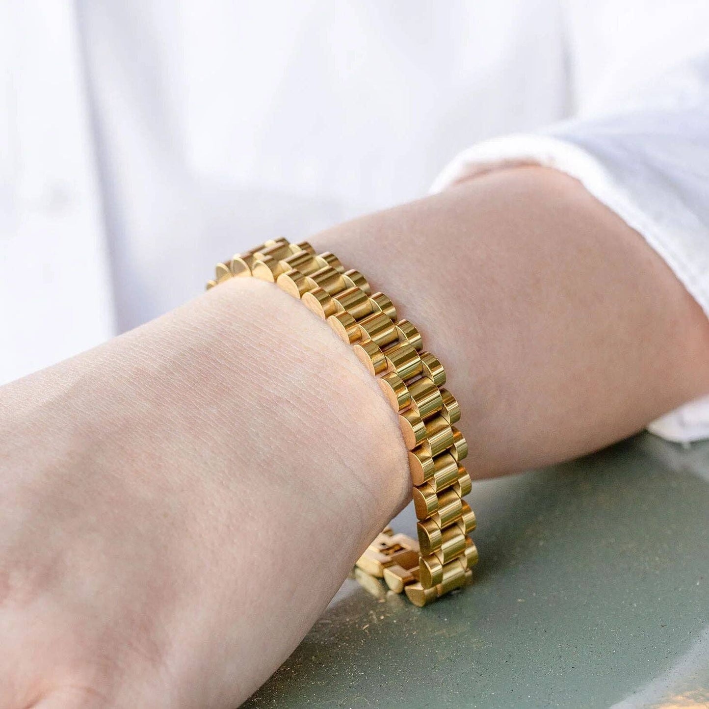 18K Gold Stainless Steel Watch Band Bracelet: Gold