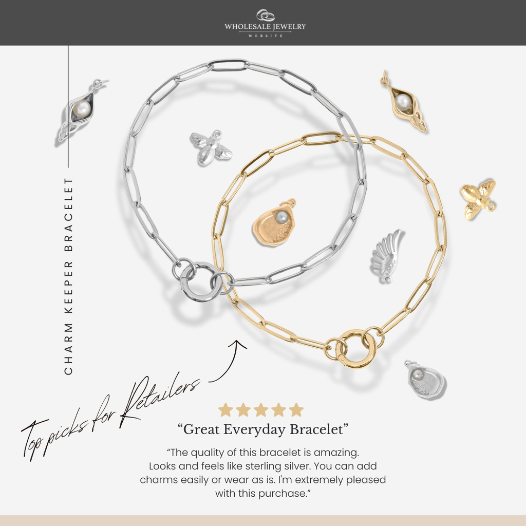 Stainless Steel Paperclip with Charm Keeper Chain Bracelet: Gold / 7.5"