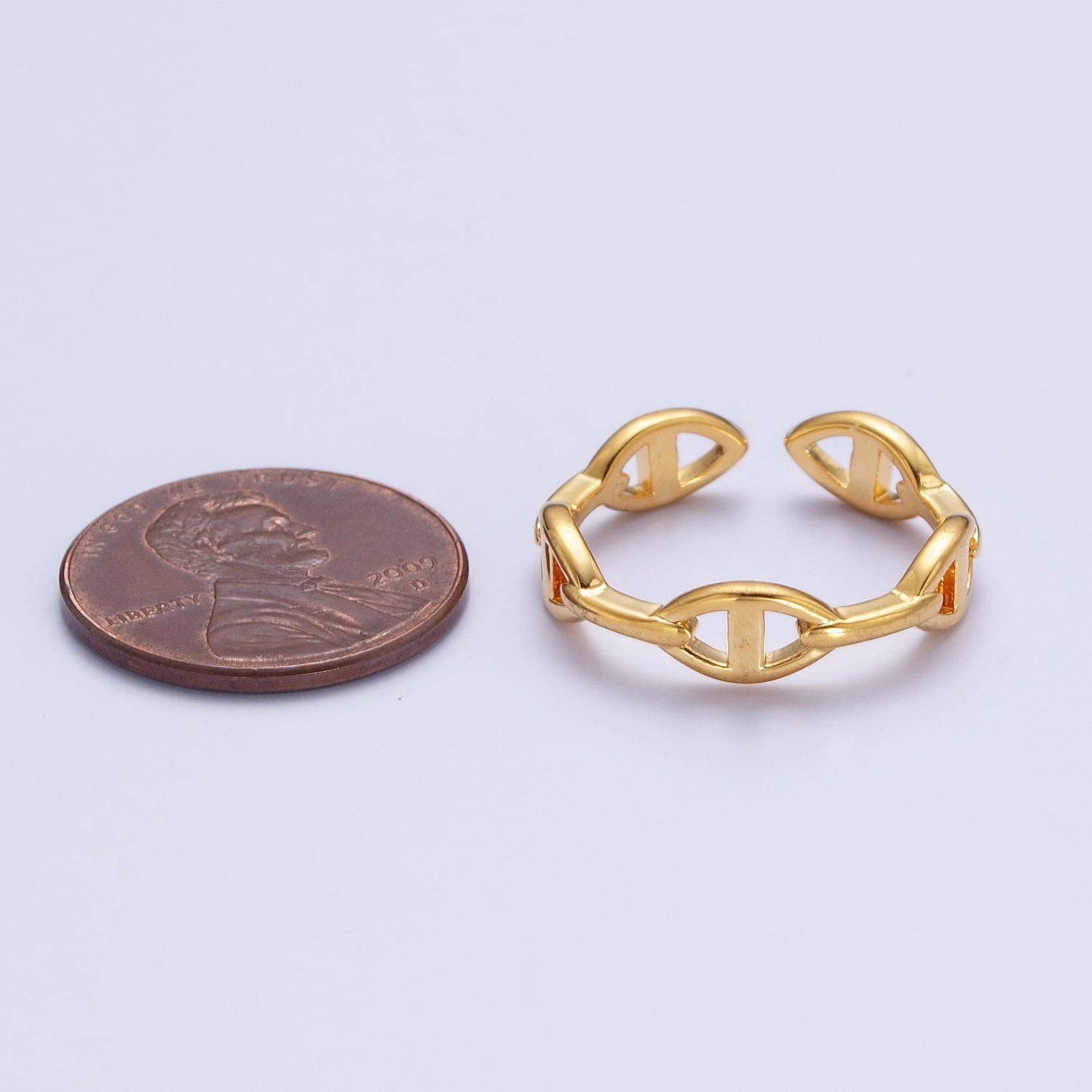 24K Gold Filled Anchor Mariner Chain Link Adjustable Gold Ring | X574